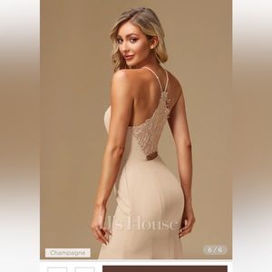 A-line High Neck Floor-Length Chiffon Lace Bridesmaid Dress- JJ’s House- size 12